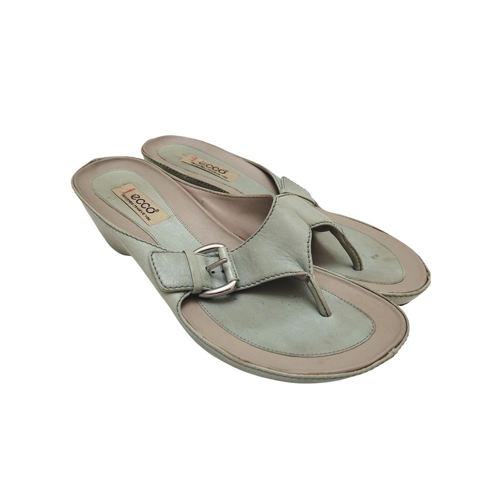 ECCO Women's Ibiza Sage Green Buckle Thong Flip Flop Sandals 37 EU / 7 US